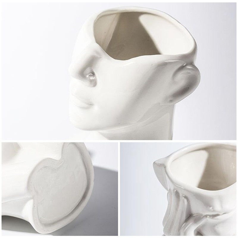 Modern Simple Ceramic Human Face Flower Vase Human Head Plant Flower Pot Nordic  Art Flower Creative Vase Home Living Room Decor